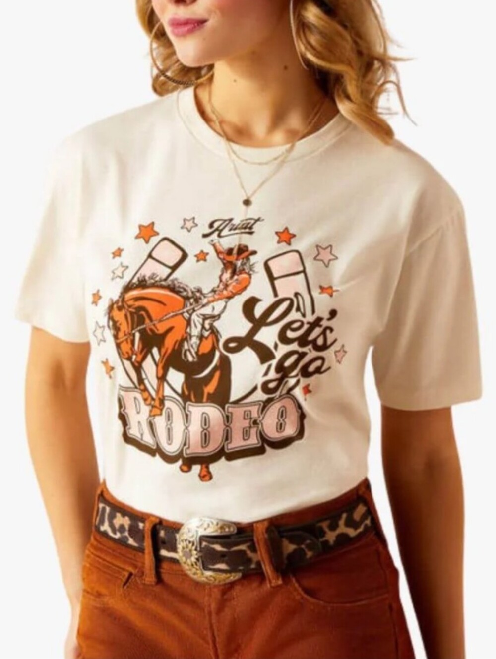 NWT ​Ariat Cream Lets Go Rodeo Graphic T-Shirt Western Cowgirl Desert Tee Size L